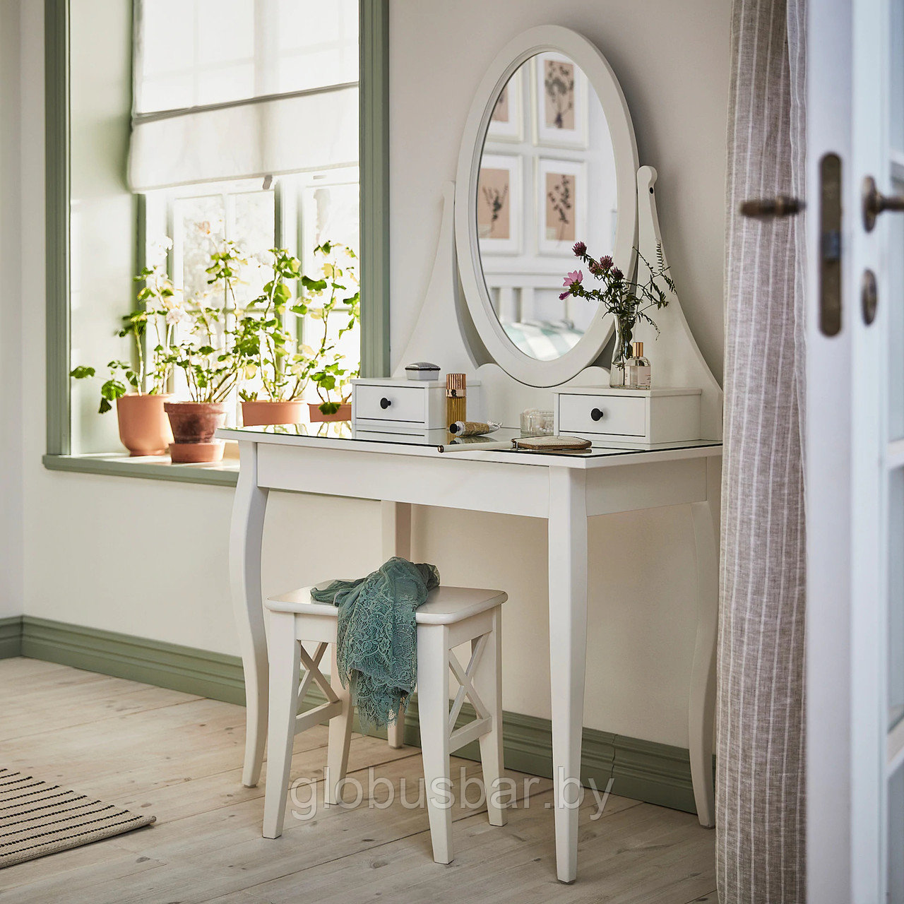 HEMNES ХЕМНЭС Туалетный столик с зеркалом, белый, икеа 100x50 см - фото 1 - id-p140935046
