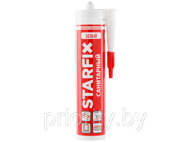 Герметик силиконовый санитарный STARFIX Sanitary Silicone (белый) 260 мл - фото 1 - id-p140956478