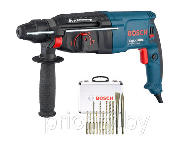 Перфоратор BOSCH GBH 2-26 DRE в чем. + набор оснастки (800 Вт, 2.7 Дж, 3 реж., патрон SDS-plus, вес 2.7 кг)