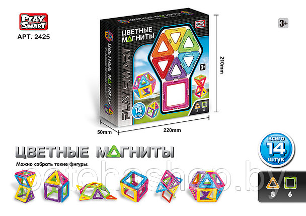 Магнитный конструктор "Цветные магниты" 14 дет., 2425, фото 2