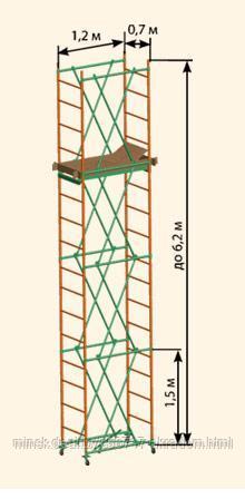 Вышки-туры Спектр-12. Раб. площадка 1,2х0,7 м, макс. высота - 6,2 м