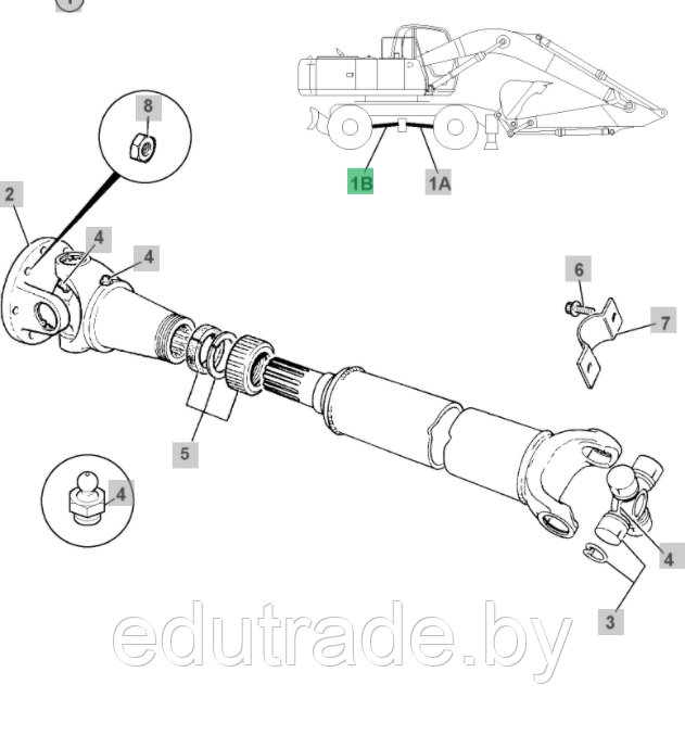 JLA0263 Кардан привода переднего моста задняя частьJCB 3CX, JCB JS130W, JCB JS145W, JCB JS160W, JCB JS175W