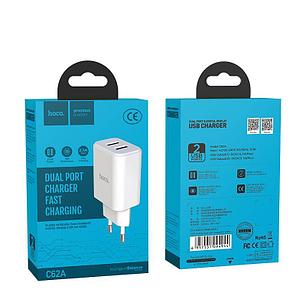 Сетевое зарядное устройство Hoco C62A (2 USB:5V 2,1A) цвет: белый, фото 2
