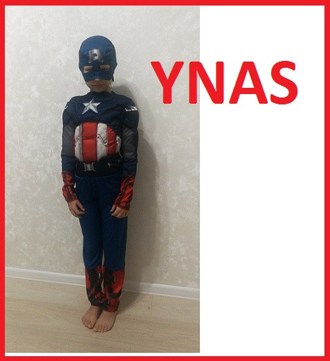 Детский костюм Капитан Америка (с мышцами) карнавальный (размеры 28-38), для мальчика мстители марвел