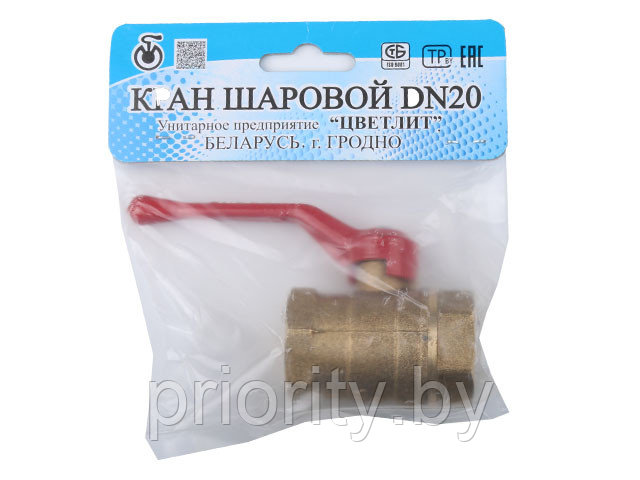 Кран шаровый 3/4" вн.-вн. ручка PN1,6 МПа; 11Б27п5, Цветлит (инд. упаковка)