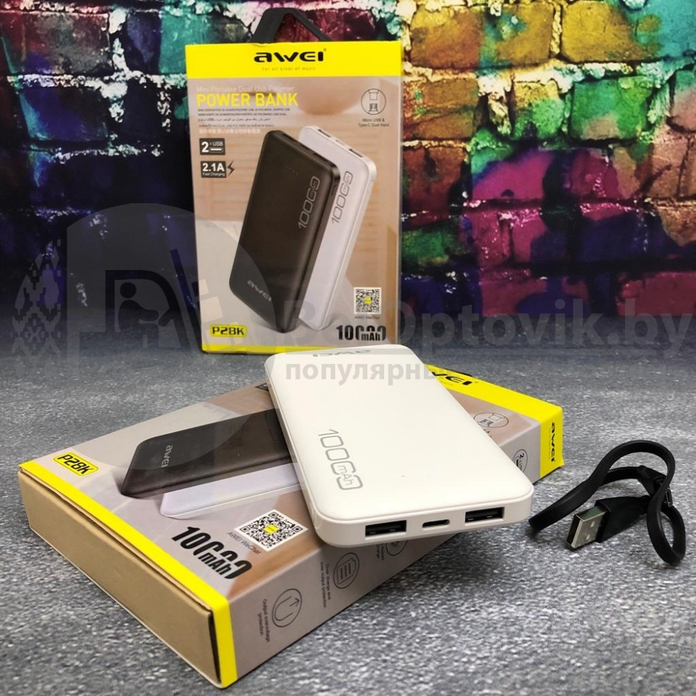 Портативный аккумулятор Power bank Awei P28K 10000mAh 2 USB - фото 10 - id-p133998720
