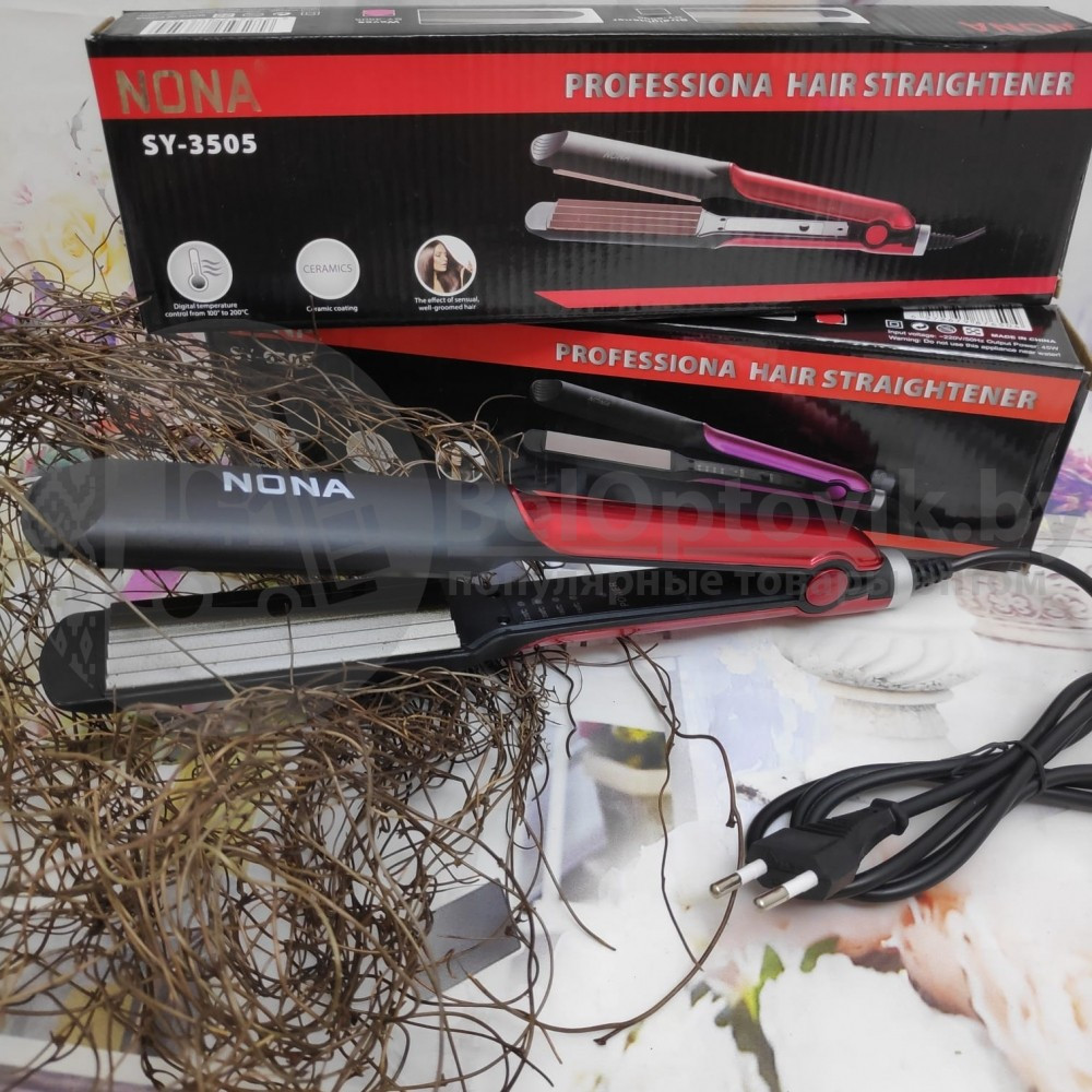 Плойка - утюжок гофре для волос NONA SY - 3505, с керамическим покрытием Малиновый - фото 2 - id-p129369187