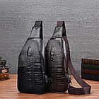 Кожаный слинго рюкзак  Crocodile (Крокодил) Коричневый, фото 2