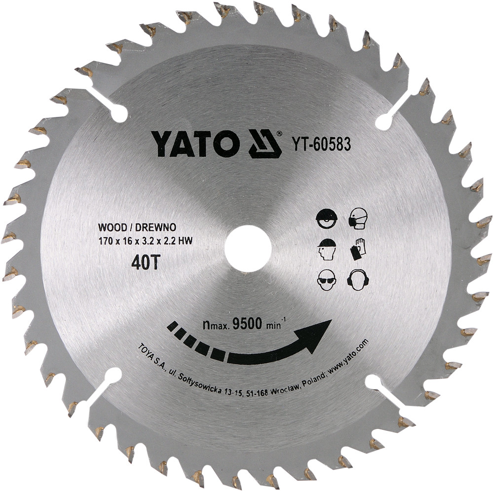 Пила дисковая по дереву 170*16*40T "Yato" YT-60583