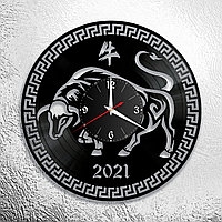 Оригинальные часы из виниловых пластинок "Бык" Версия 1  К Новому 2021 году, фото 1