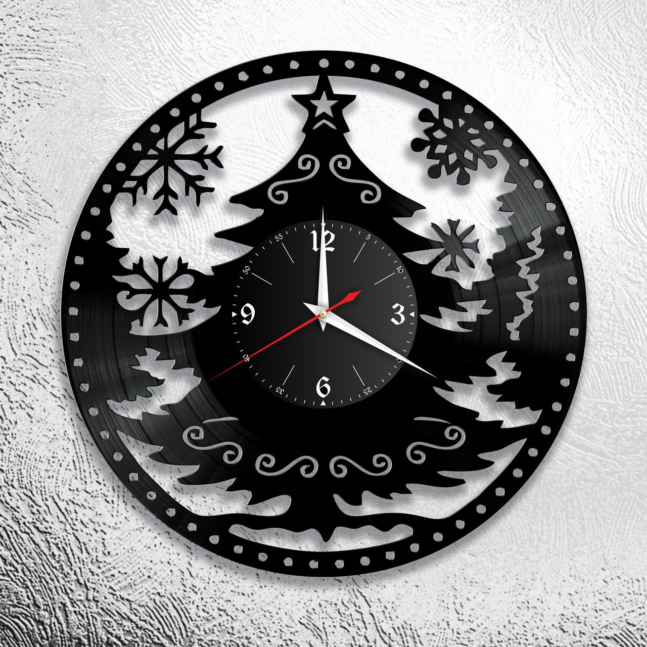 Оригинальные часы из виниловых пластинок "Новый год" версия 3, фото 1