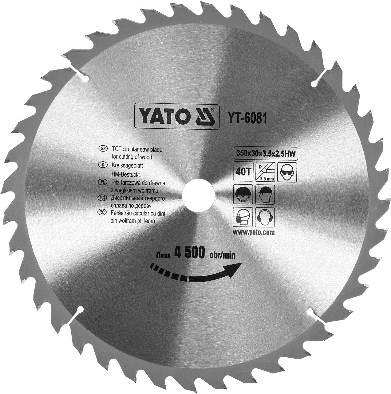 Диск пильный по дереву 350/30 40T "Yato" YT-6081