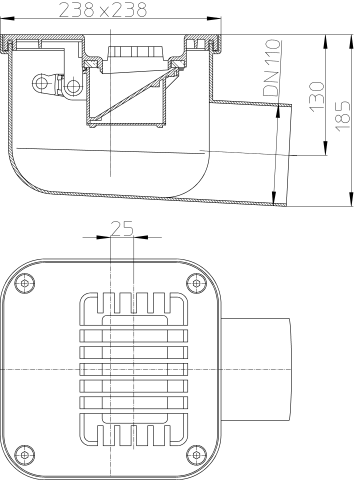 HL681 Трап с обратным клапаном, с решёткой из ABS, с горизонтальным выпуском DN 110 - фото 2 - id-p141259142