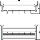 Полка для полотенец 60 см (6 крючков) Savol S-608745, фото 2