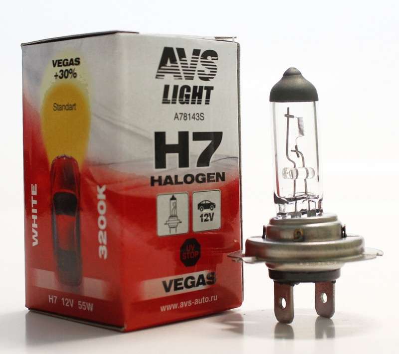 Галогенная лампа  H7+30%   12V.55W.1шт. AVS Vegas