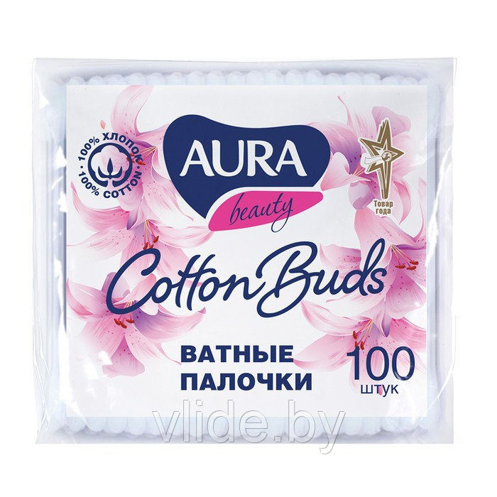 Ватные палочки Aura, п/э пакет, 100 шт.