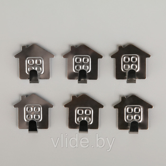 Набор крючков на липучке «Дом», 6 шт, металлические - фото 1 - id-p141295831