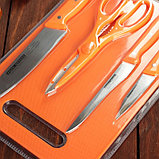 Набор кухонный, 5 предметов: 3 ножа 17,5/12,5/7,5 см, ножницы, доска 29×20 см, цвет МИКС, фото 2