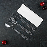 Набор приборов «Премиум», 4 в 1, вилка, ложка, нож, салфетка белая, цвет прозрачный, фото 2
