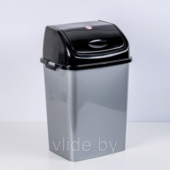 Контейнер для мусора 18 л "Камелия", цвет серебристый перламутр/чёрный - фото 1 - id-p141295925