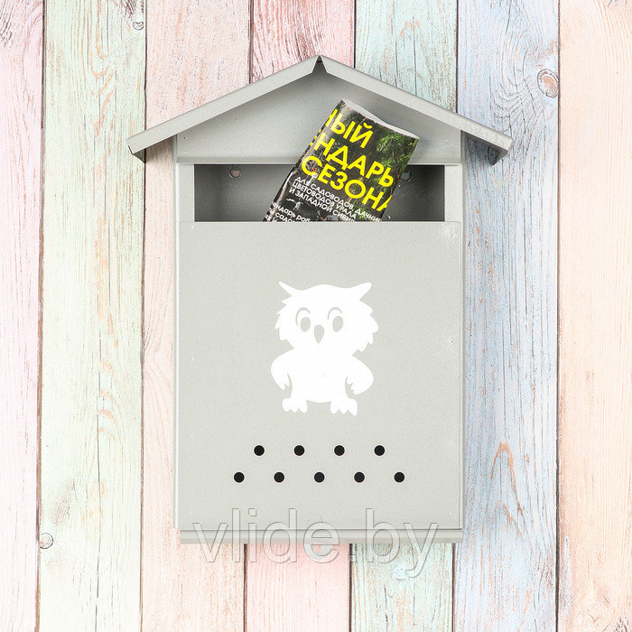 Ящик почтовый без замка (с петлёй), вертикальный, «Домик», серый - фото 1 - id-p141291911
