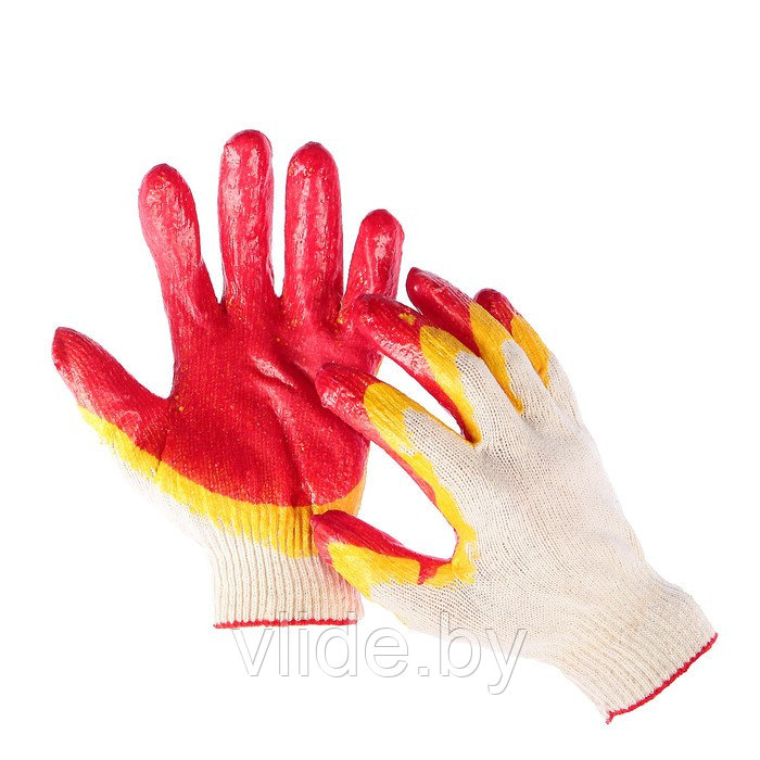 Перчатки, х/б, вязка 13 класс, размер 9, латексный облив, красные, ЛЮКС - фото 1 - id-p141291914
