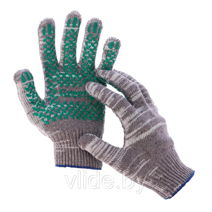 Перчатки, х/б, вязка 10 класс, 6 нитей, размер 9, с ПВХ протектором, серые, Greengo - фото 1 - id-p141291915
