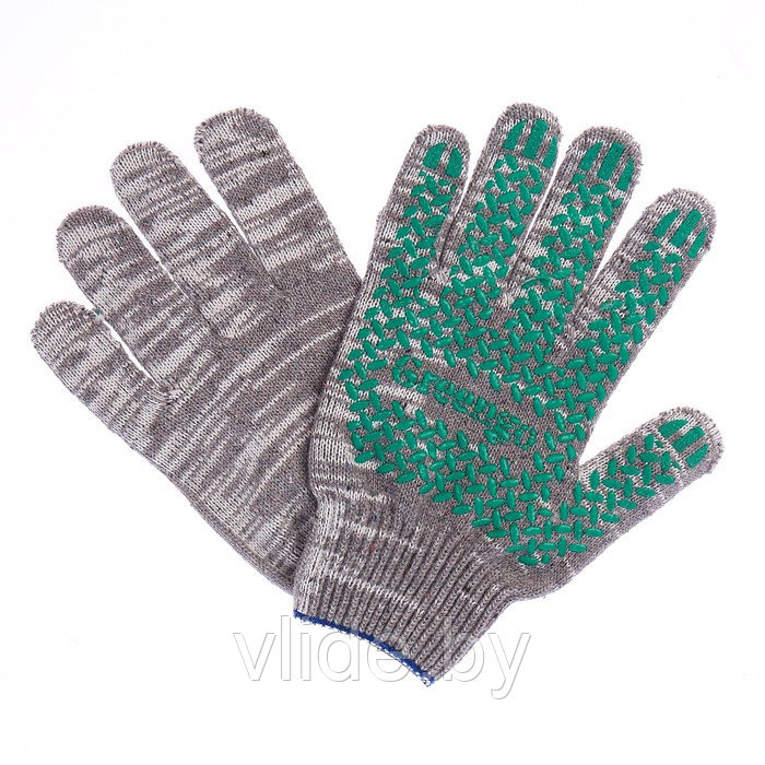 Перчатки, х/б, вязка 10 класс, 6 нитей, размер 9, с ПВХ протектором, серые, Greengo - фото 2 - id-p141291915