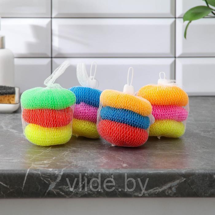 Набор пластиковых губок для мытья посуды «Бублик», 3 шт, цвет МИКС - фото 5 - id-p141295976