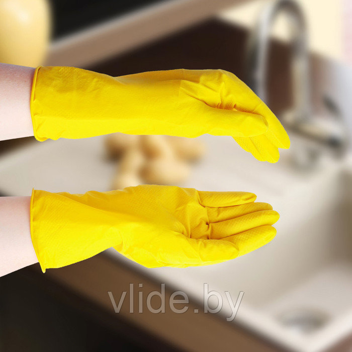 Перчатки хозяйственные латексные, размер M, цвет жёлтый - фото 1 - id-p141295989