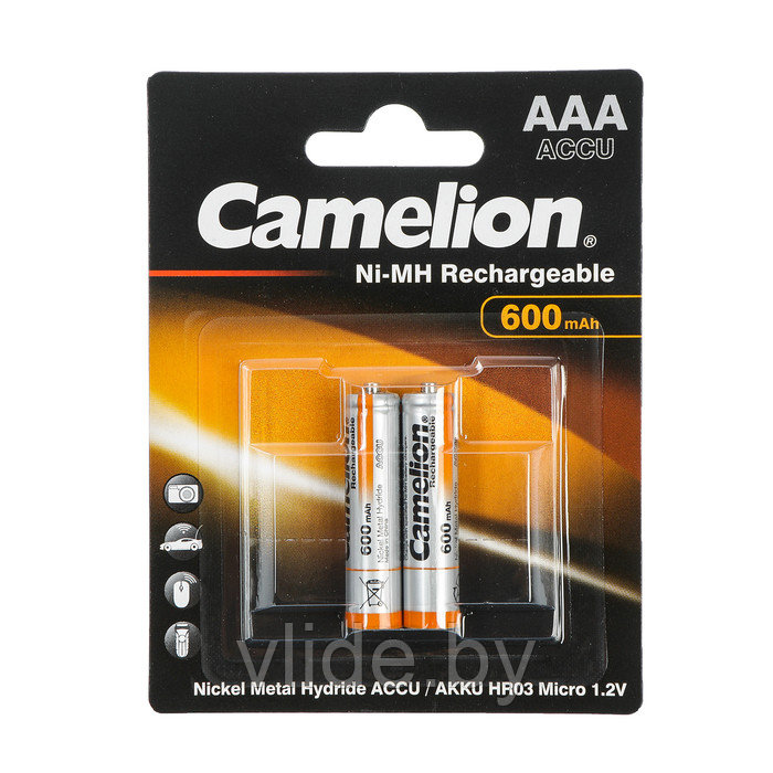Аккумулятор Camelion, AAA, Ni-Mh, HR03-2BL (NH-AAA600BP2), 1.2В, 600 мАч, блистер, 2 шт. 3781601 - фото 3 - id-p141296815