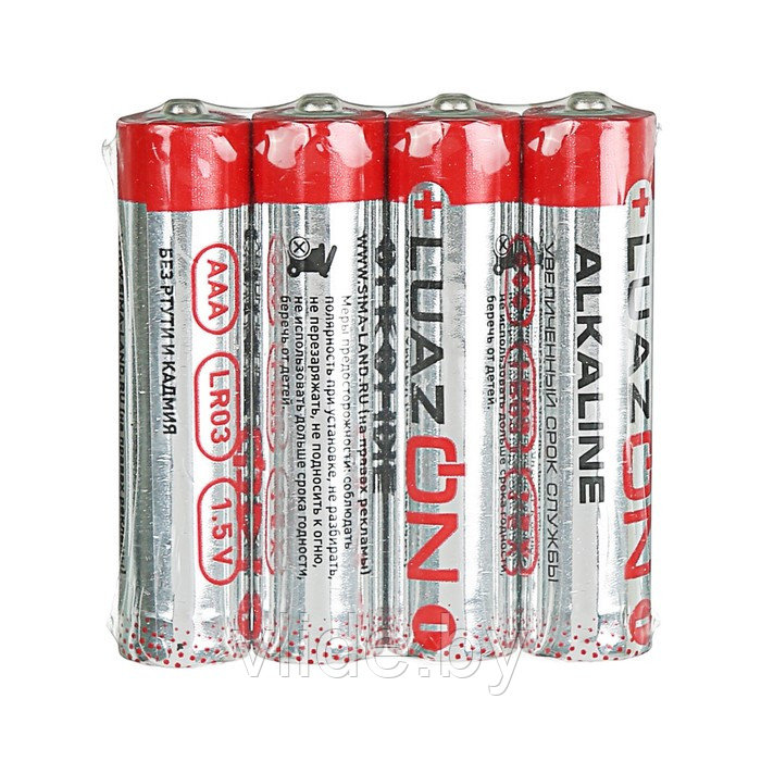 Батарейка алкалиновая LuazON, AAA, LR03, спайка, 4 шт 1647488 - фото 6 - id-p141296819