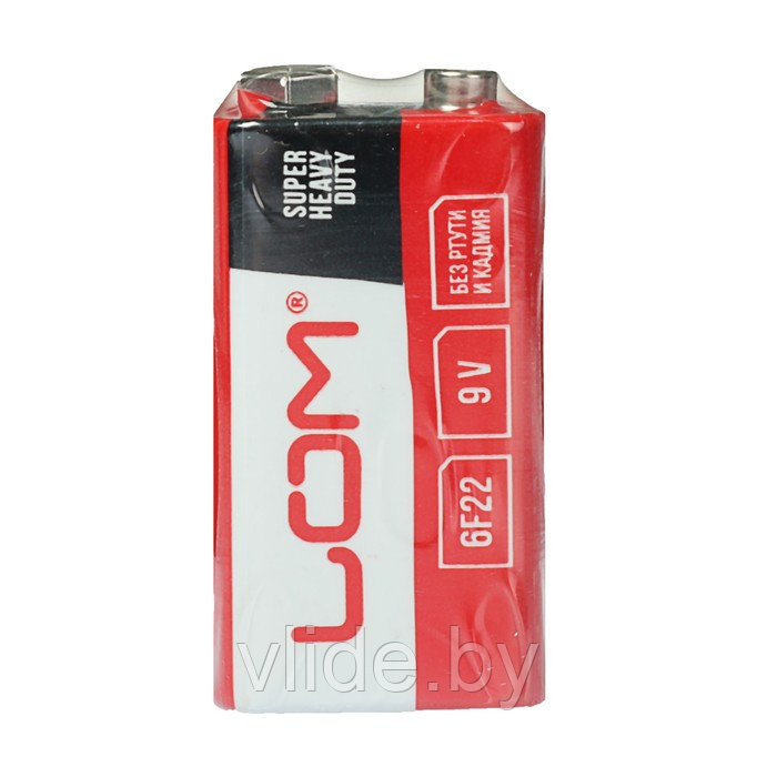 Батарейка солевая LOM Super Heavy Duty, 6F22, 9V, спайка, 1 шт 3142233 - фото 2 - id-p141296826