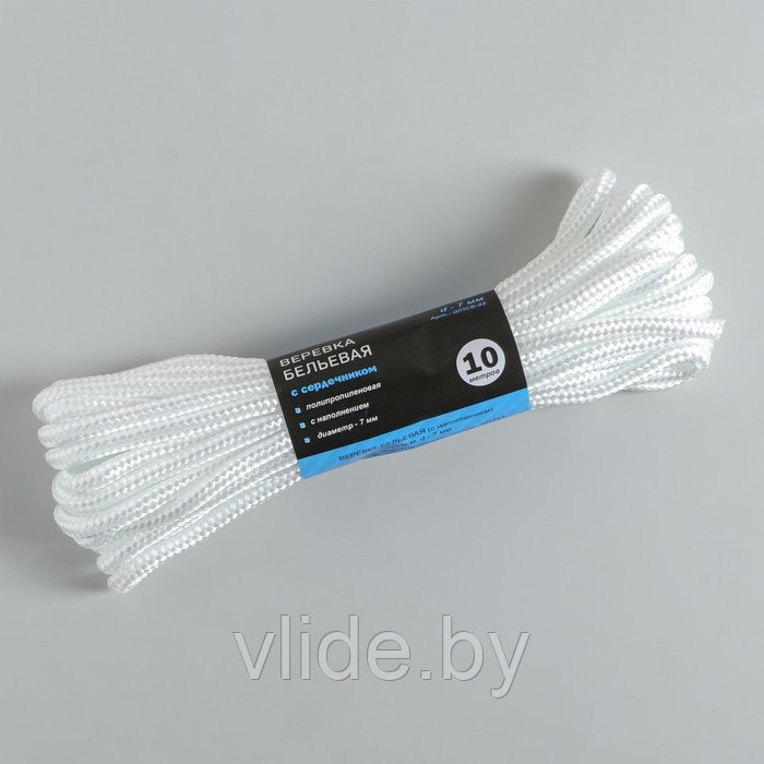 Верёвка бельевая ПП, d=7 мм, 10 м, цвет белый - фото 1 - id-p141292696