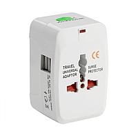 Универсальный переходник для розетки US, EU, UK, AUS/NZ, 2х USB2.0, белый
