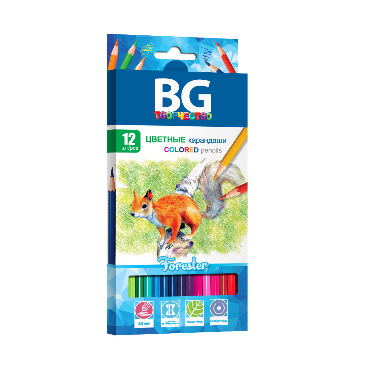 Карандаши цветные BG «FORESTER», 12 цв, шестигранные, 2.8 мм, 12/24, арт. KR12C 4646(работаем с юр лицами и - фото 1 - id-p141376825