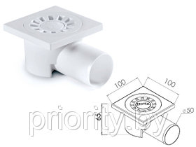Сливной трап горизонтальный D 50 решетка пласт. 100х100 мм, NOVA