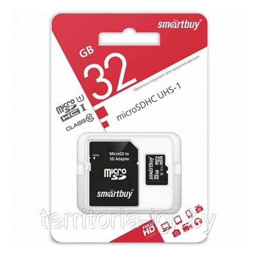 Карта памяти 32Gb Class 10 с адаптером micro SDHC UHS-I SB32GBSDCL10-01 Smartbuy