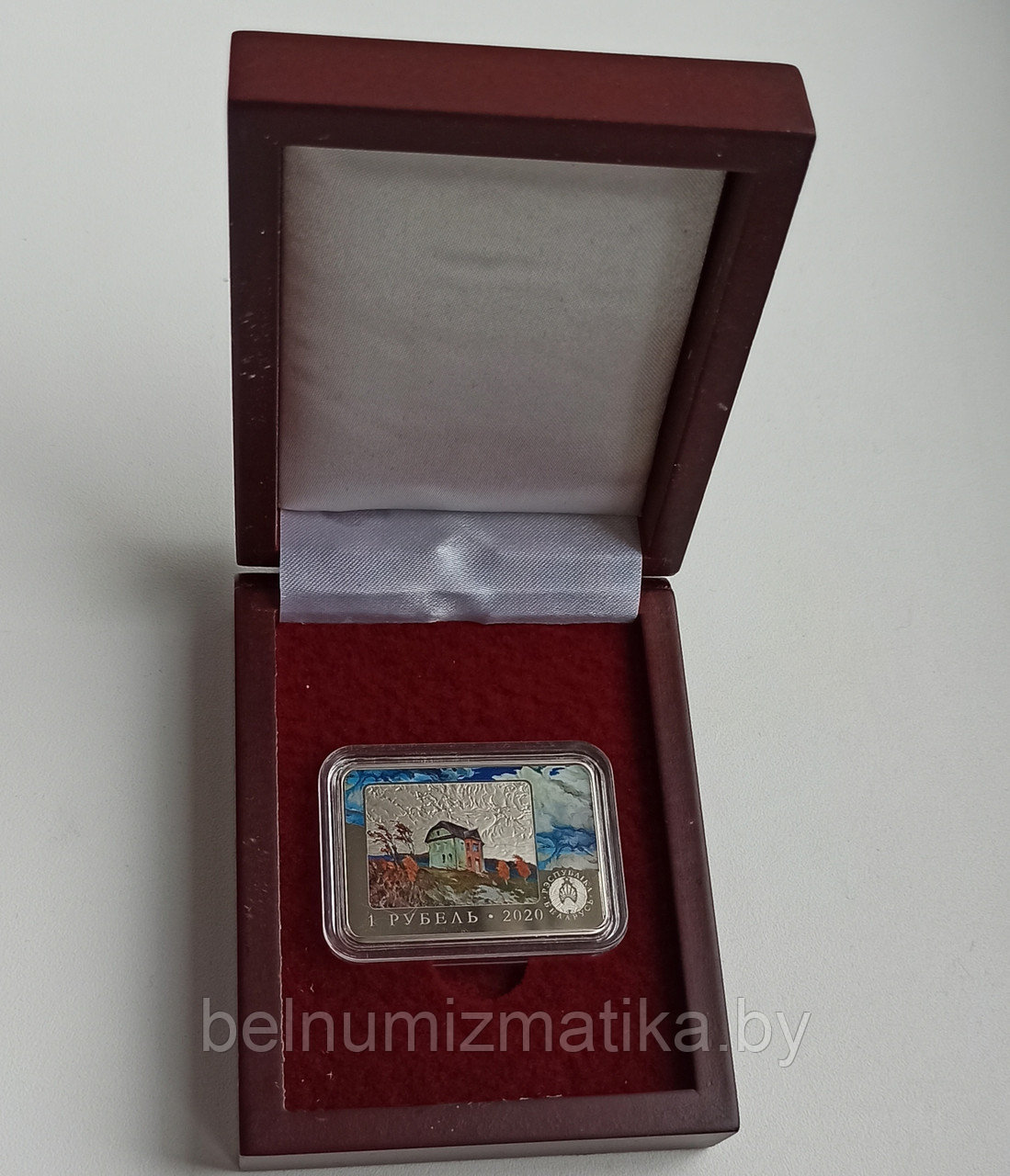 Футляр для одной монеты 28.00 х 40.00 мм деревянный Бордовый ложемент - фото 8 - id-p141396842