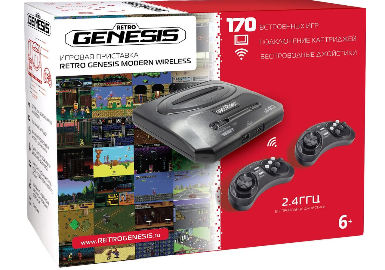 Игровая приставка SEGA Retro Genesis Modern Wireless (170 встроенных игр, 16 bit, 2 беспроводных джойстика)