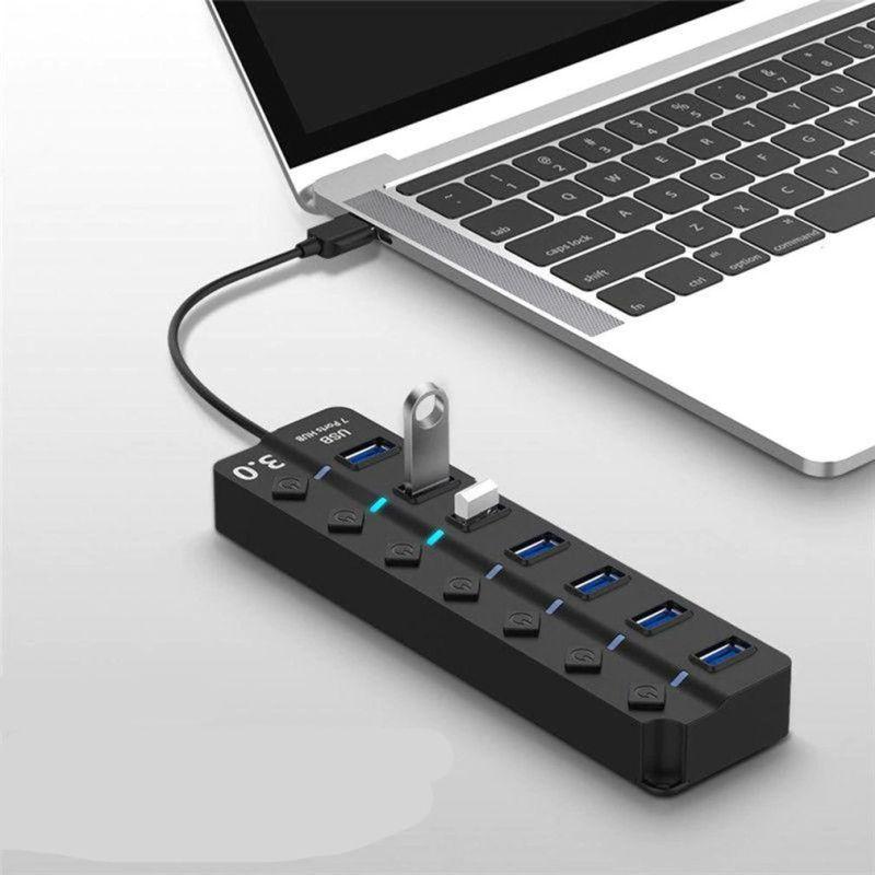 Хаб - концентратор USB3.0 - 7х USB3.0, вертикальный, с кнопками, черный - фото 2 - id-p141429712