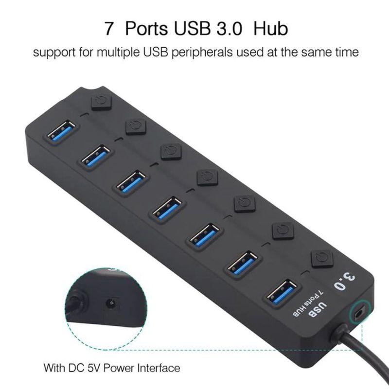 Хаб - концентратор USB3.0 - 7х USB3.0, вертикальный, с кнопками, черный - фото 3 - id-p141429712