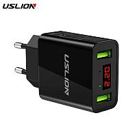 Быстрое зарядное устройство / блок питания для смартфона USLION на 2 USB порта с индикацией
