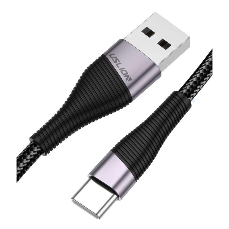 Кабель зарядный дизайнерский USLION USB Type-C – USB 3.0A для быстрой зарядки, черный 1 метр, фото 1