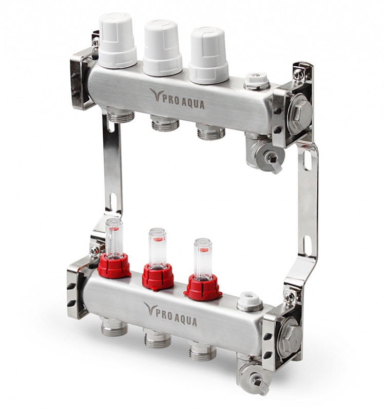 Коллекторный блок с расходомерами. 3 выхода, 230 мм, 1 x 3/4