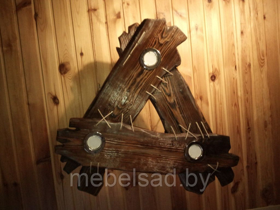 Люстра деревянная рустикальная "Домовик" на 3 лампы - фото 1 - id-p141648730