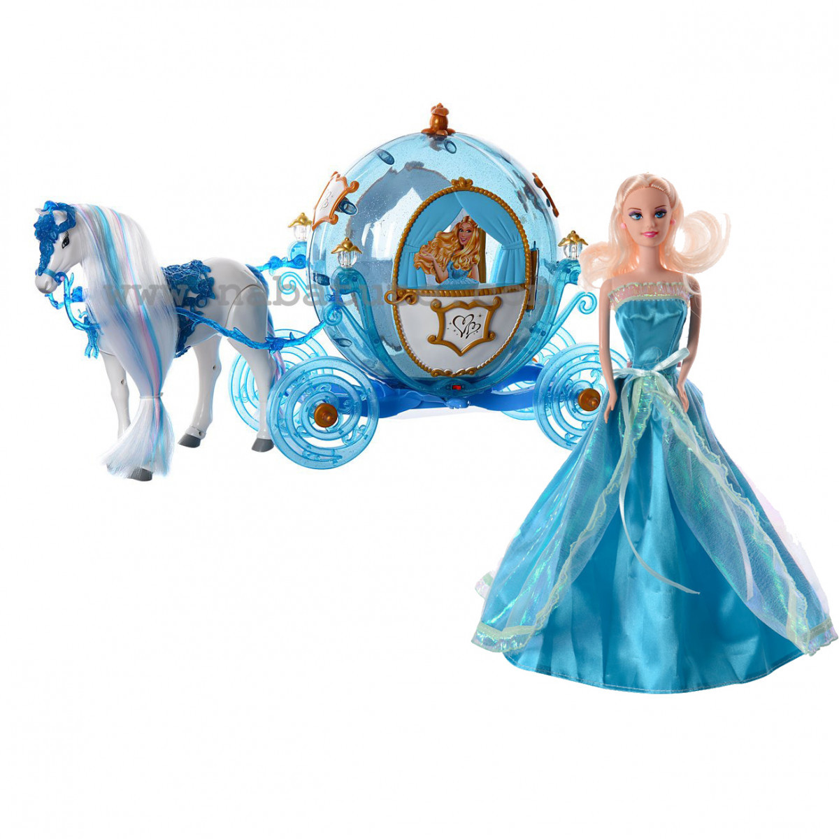 Игровой набор "Карета с лошадью и куклой", свет, звук, цвет голубой, арт.216A
