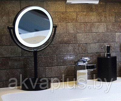 Зеркало косметическое WasserKRAFT K-1005 Black с подсветкой - фото 3 - id-p96371034
