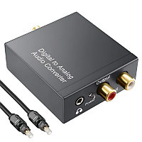 Адаптер - переходник, аудио-преобразователь с оптики (Toslink/SPDIF) на jack 3.5mm (AUX) и RCA, черный