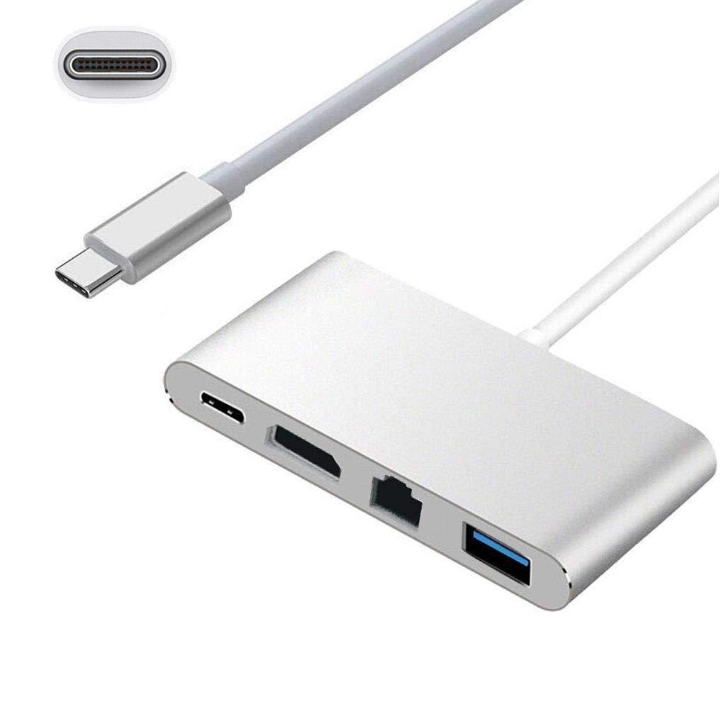 Адаптер - переходник - хаб 4in1 USB3.1 Type-C на HDMI - USB3.0 - USB3.1 Type-C - RJ45 (LAN) до 100 Мбит/с - фото 4 - id-p141887399